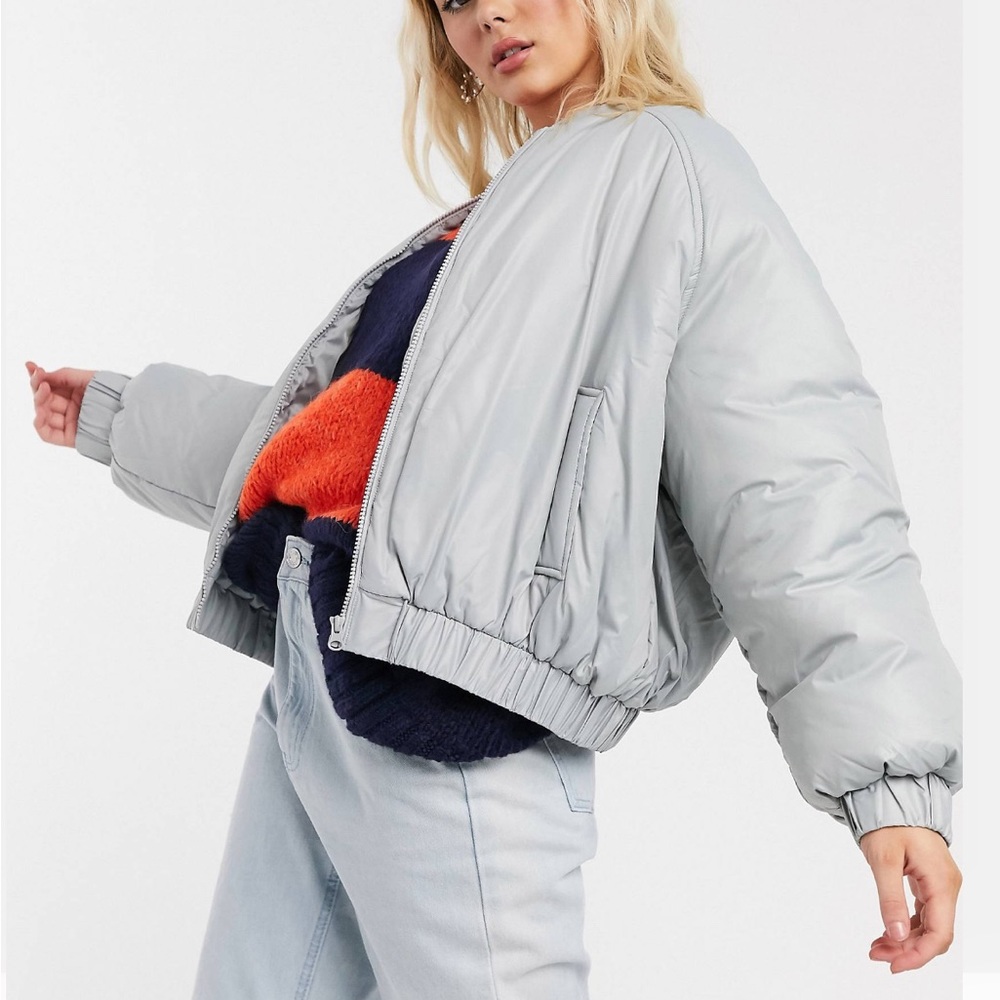 ASOS DESIGN Cropped Bomber Jacket in Gray - Picture 4 of 8